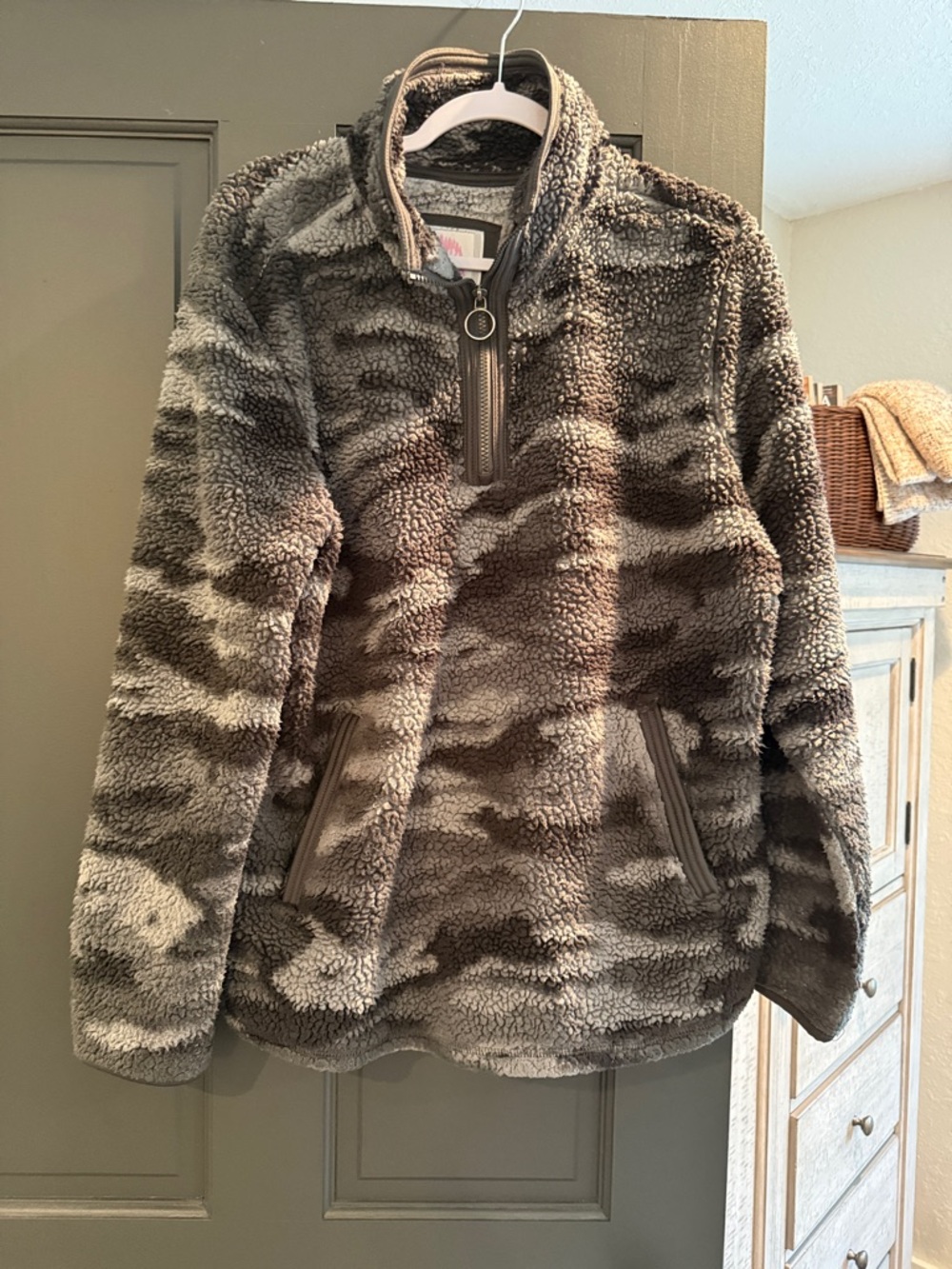 Cozy Sherpa Plush Pullover - Gray with Pink Logo